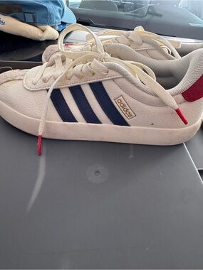 adidas Women’s White Sneakers with Navy Stripes